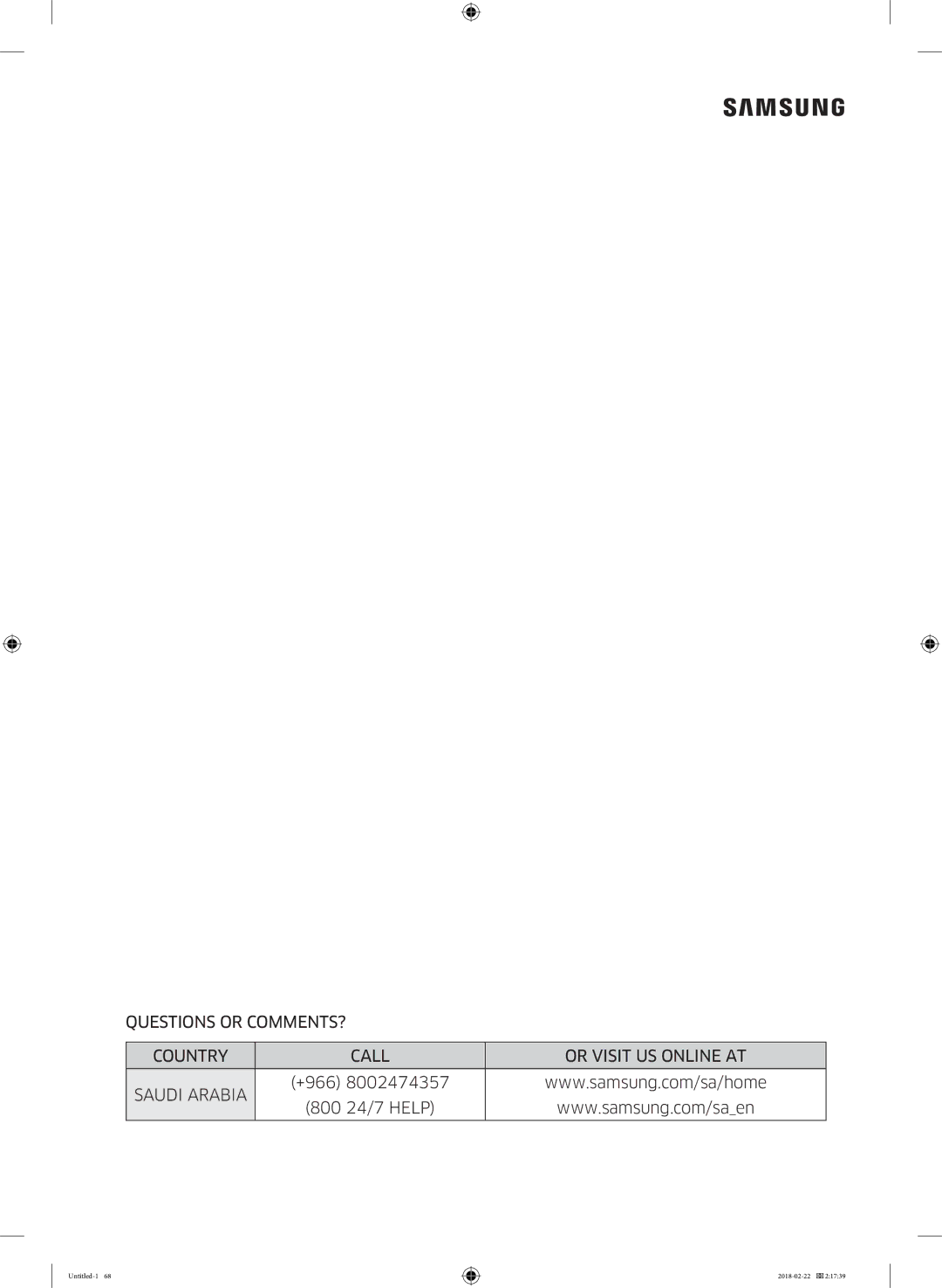 Samsung WD16J7800KW/YL, WD16J7800KS/YL manual +966 8002474357 24/7 Help 