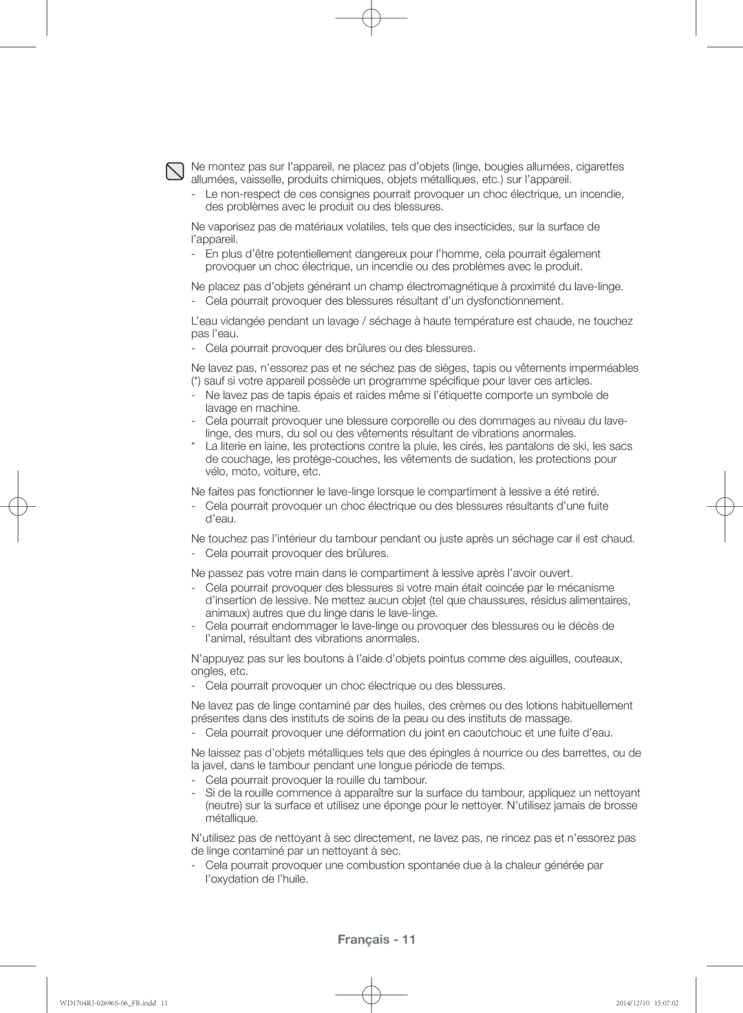 Samsung WD1702RJV2/XEF, WD1704RJC2/XEF, WD1704RJC1/XEF, WD1702RJV1/XEF manual Français 