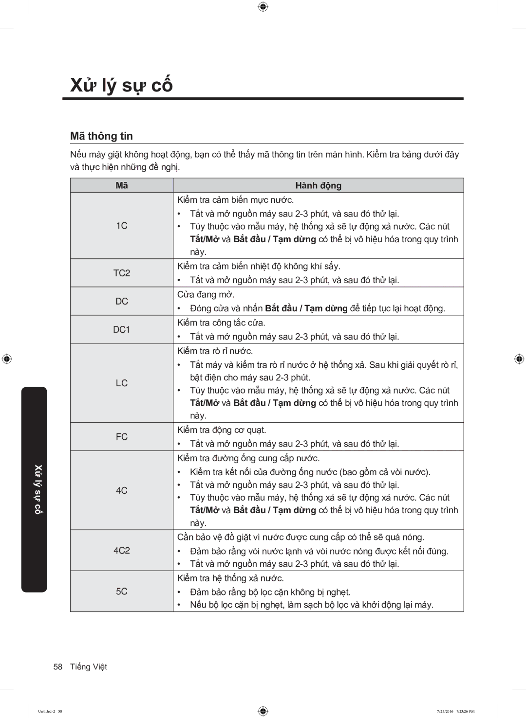 Samsung WD17J7825KP/SV manual Mã thông tin, 4C2 