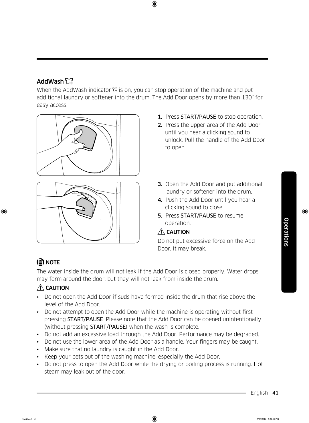 Samsung WD17J7825KP/SV manual AddWash 