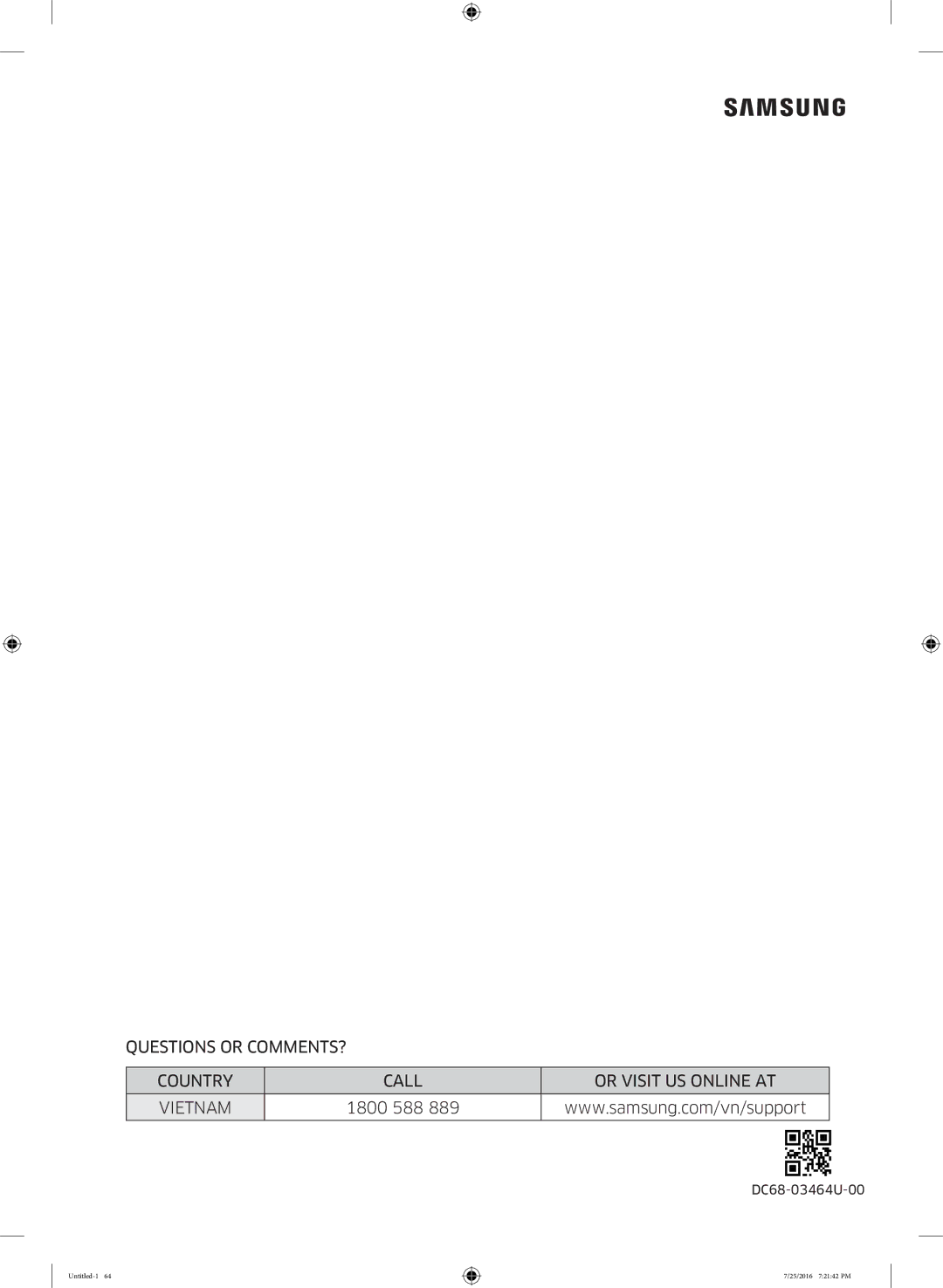 Samsung WD17J7825KP/SV manual 1800 588 