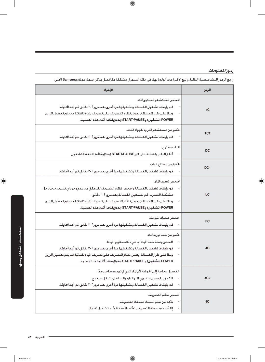 Samsung WD18J7810KG/YL manual تامولعلما زومر, ءارجلإا زمرلا 