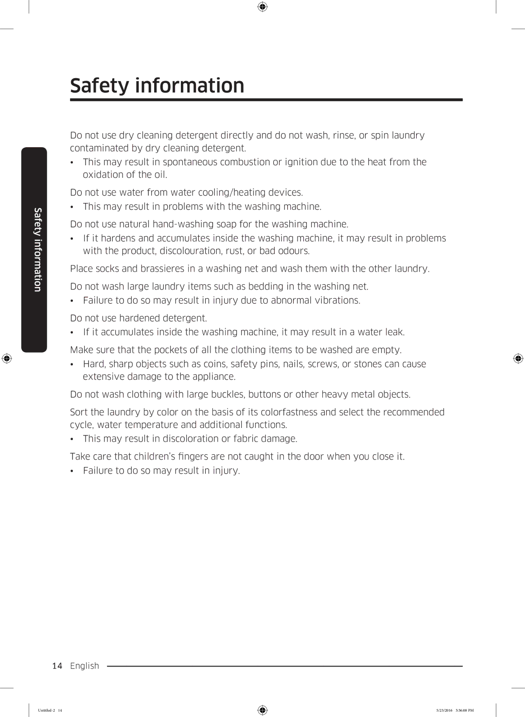 Samsung WD18J7810KG/YL manual Safety information 