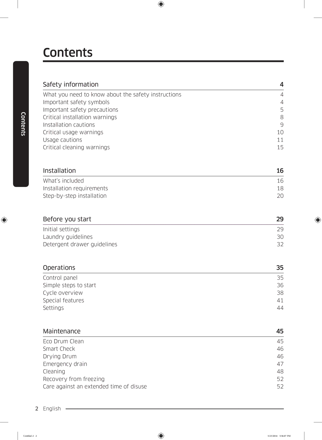 Samsung WD18J7810KG/YL manual Contents 