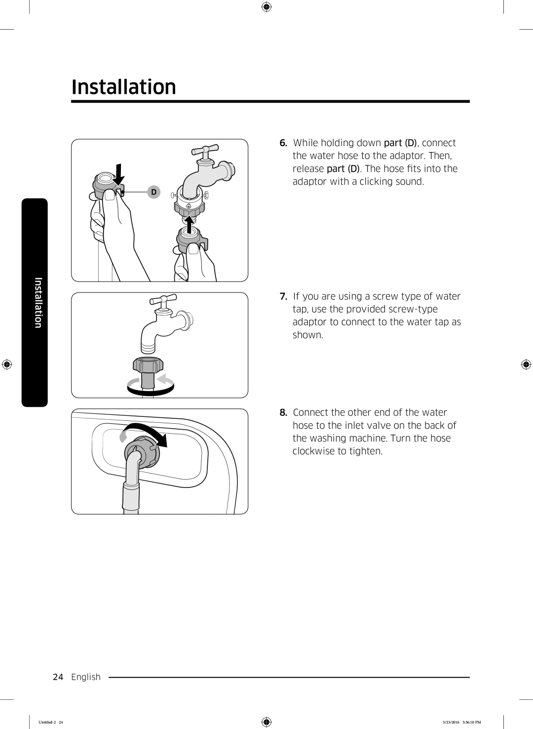 Samsung WD18J7810KG/YL manual Installation 