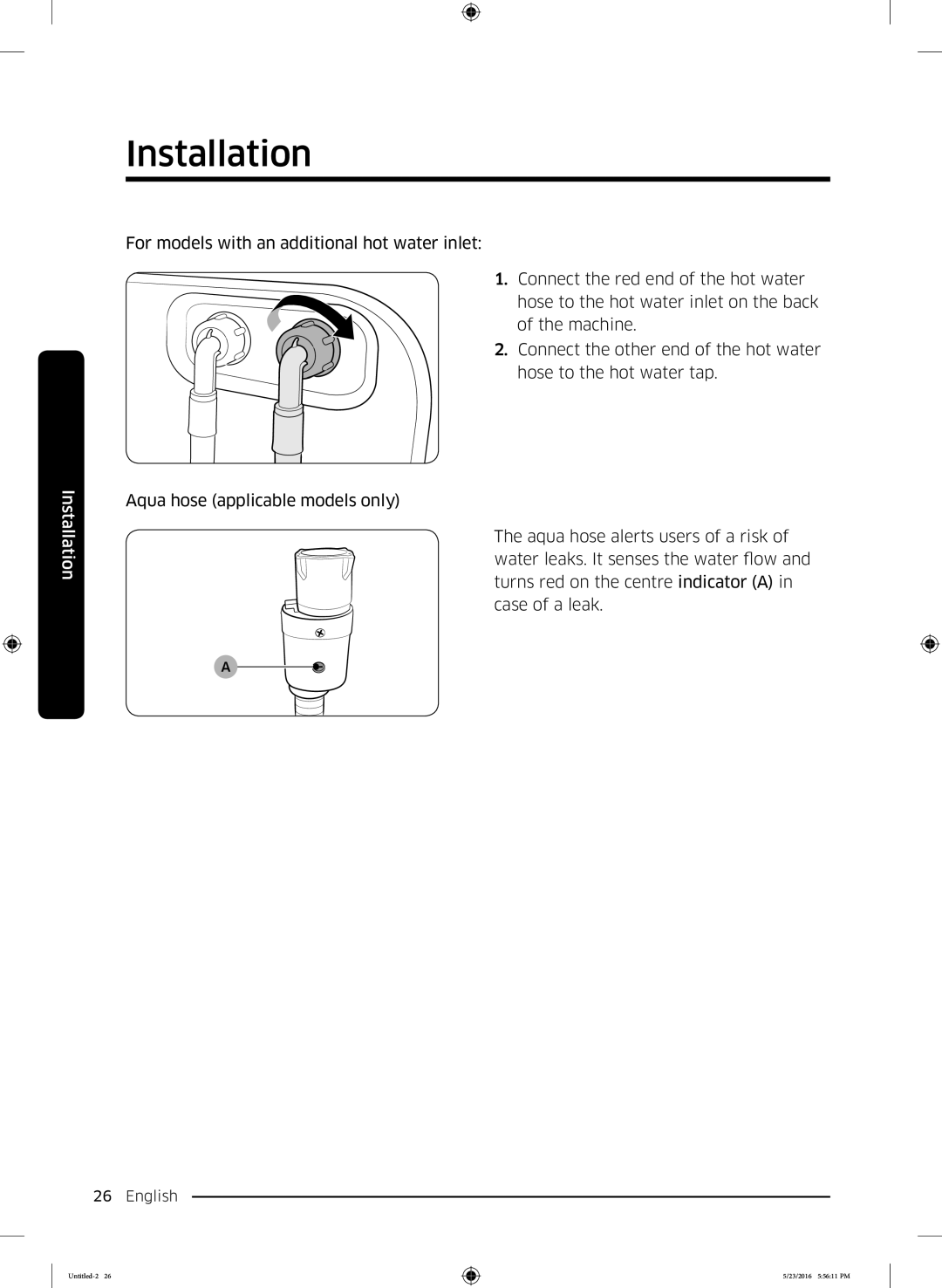 Samsung WD18J7810KG/YL manual Aqua hose applicable models only 