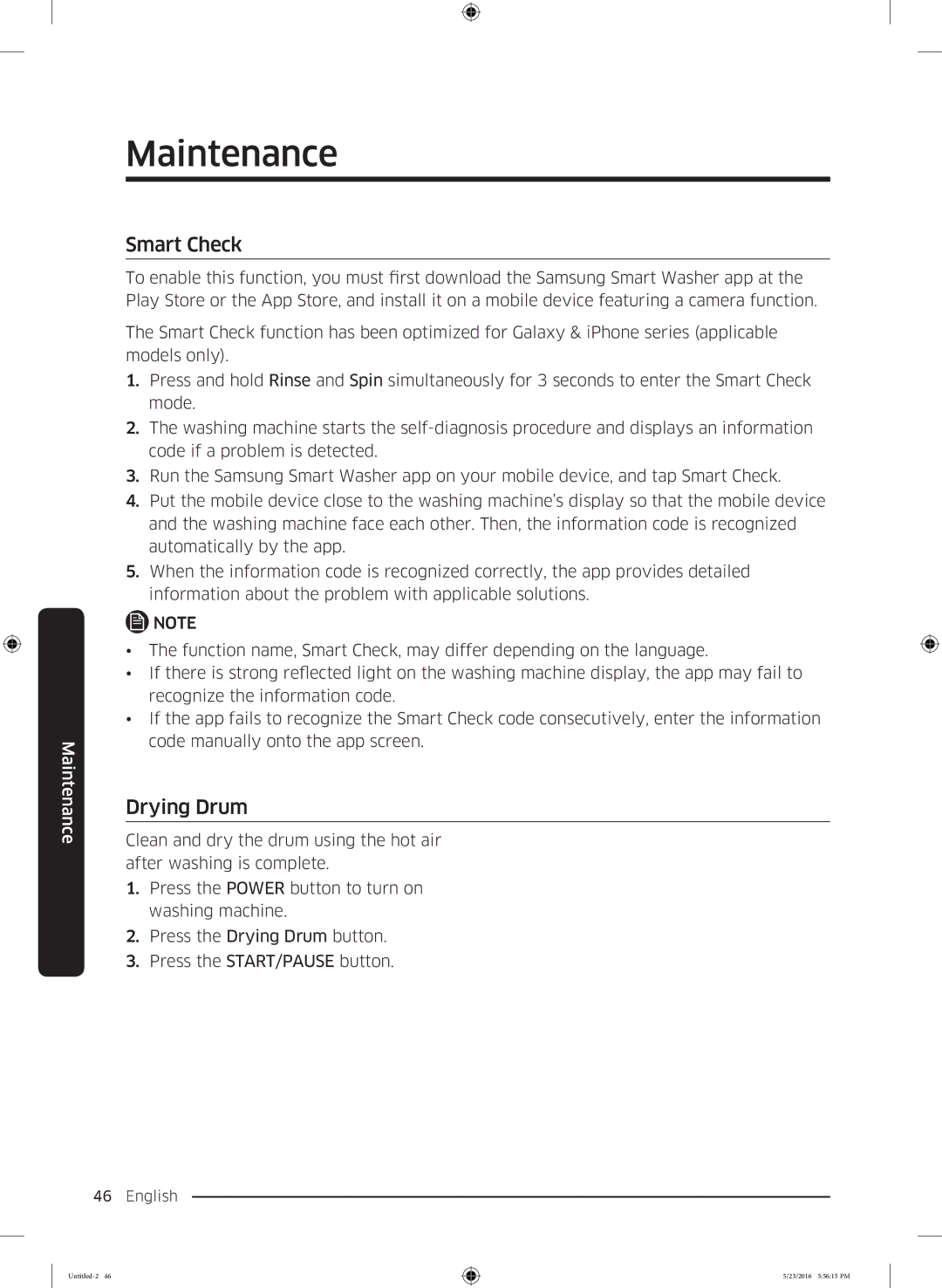 Samsung WD18J7810KG/YL manual Smart Check, Drying Drum 