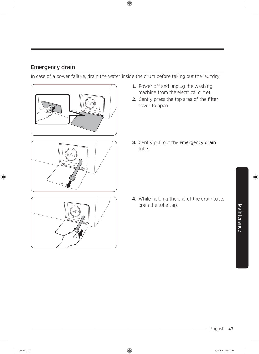 Samsung WD18J7810KG/YL manual Emergency drain 