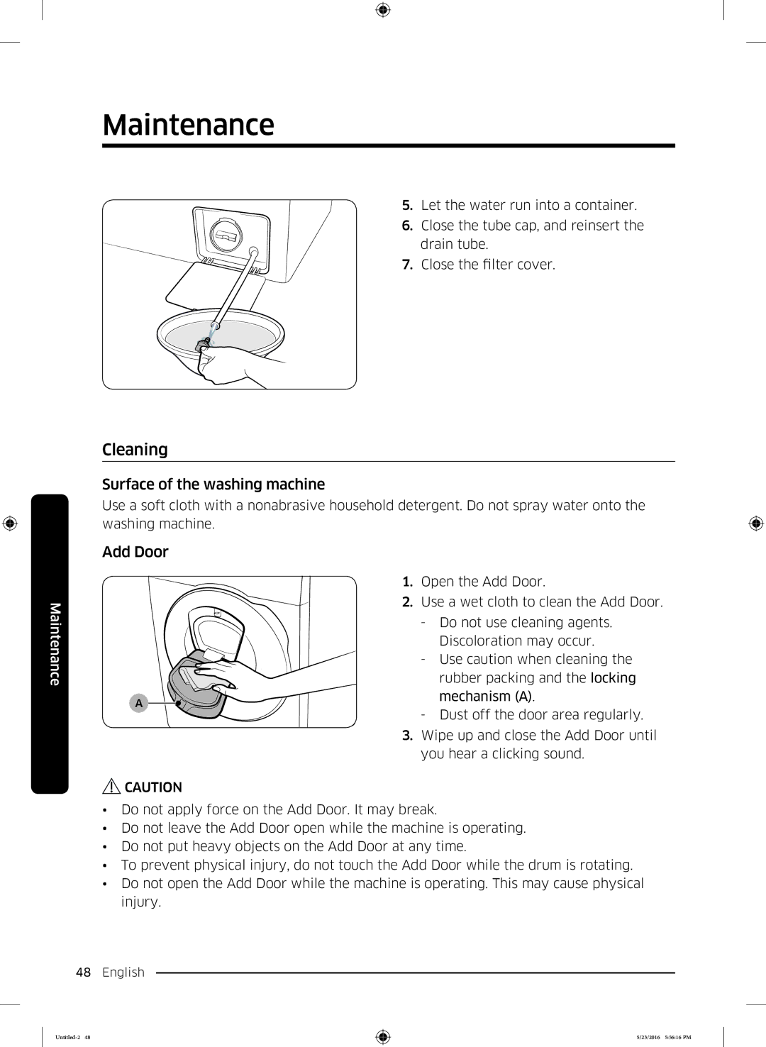 Samsung WD18J7810KG/YL manual Cleaning, Surface of the washing machine, Add Door 