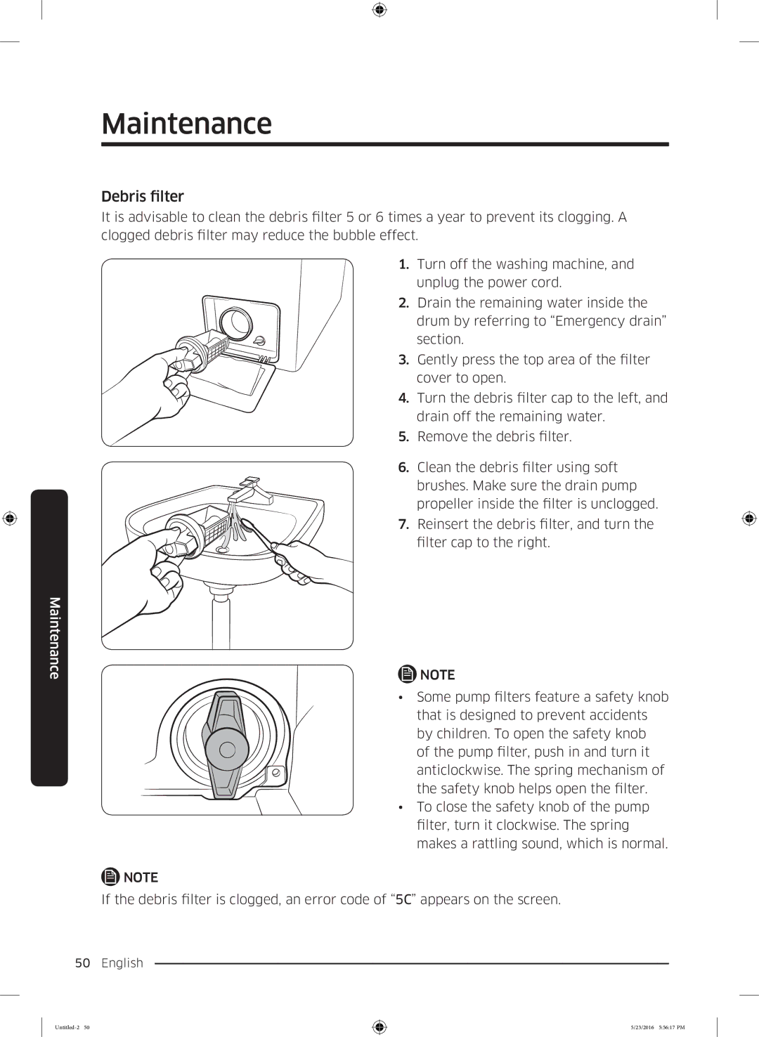 Samsung WD18J7810KG/YL manual Debris filter 