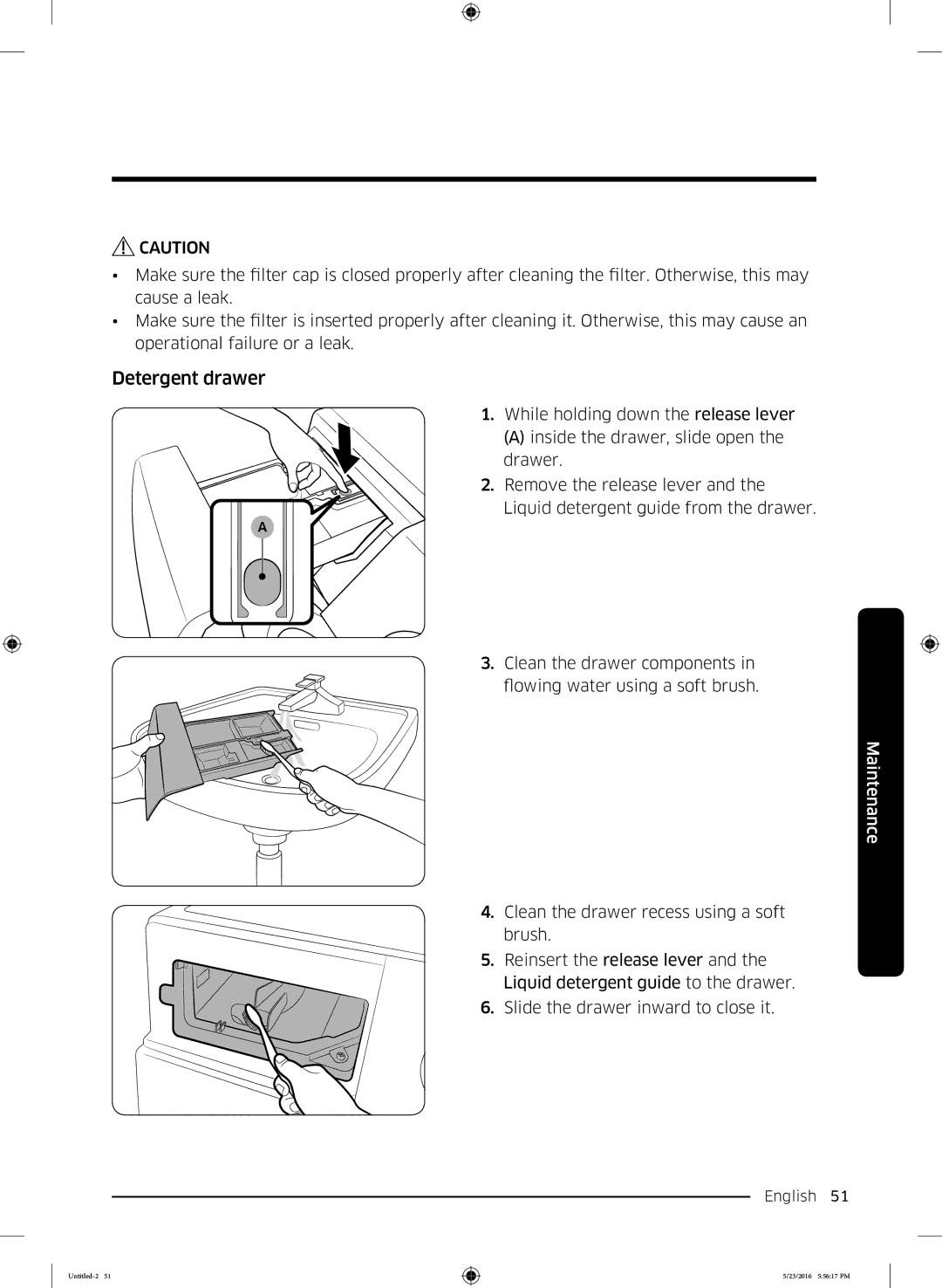 Samsung WD18J7810KG/YL manual Detergent drawer 