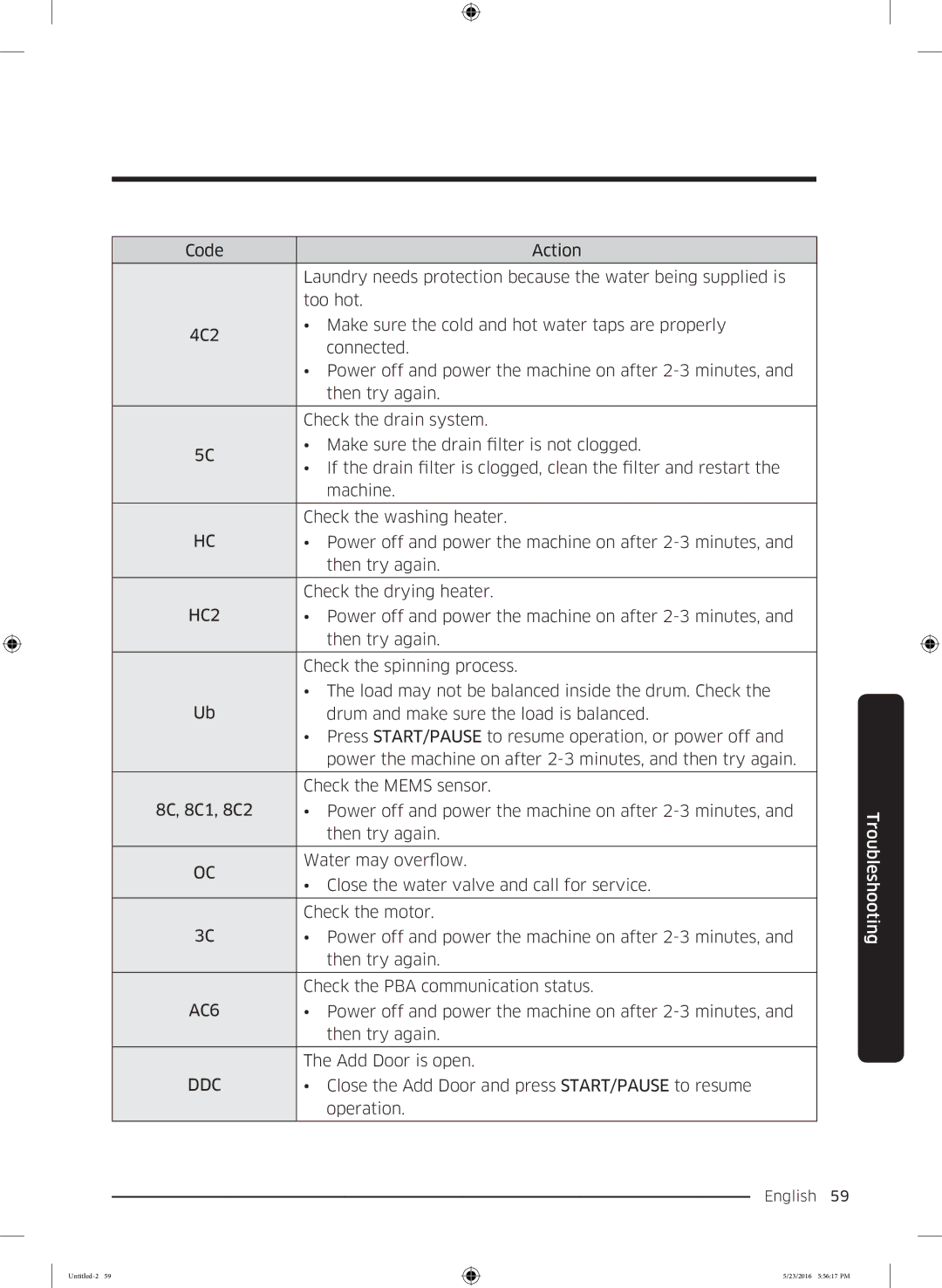 Samsung WD18J7810KG/YL Check the spinning process, Load may not be balanced inside the drum. Check, Check the Mems sensor 