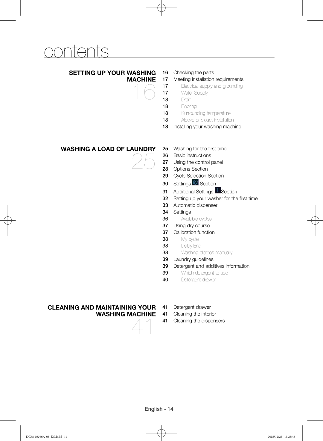 Samsung WD21F8K9ABG/YL manual Contents 