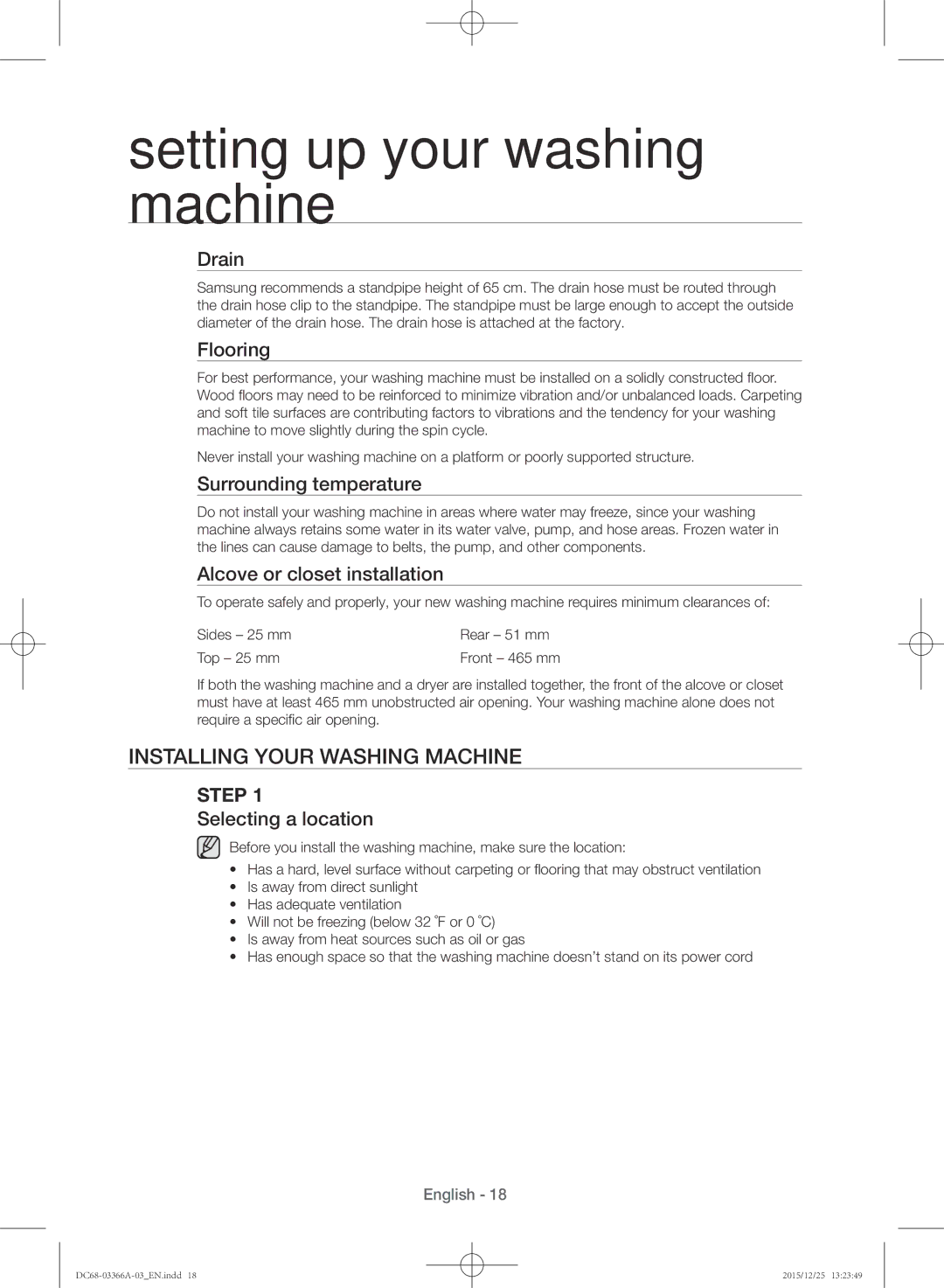 Samsung WD21F8K9ABG/YL manual Installing your washing machine 