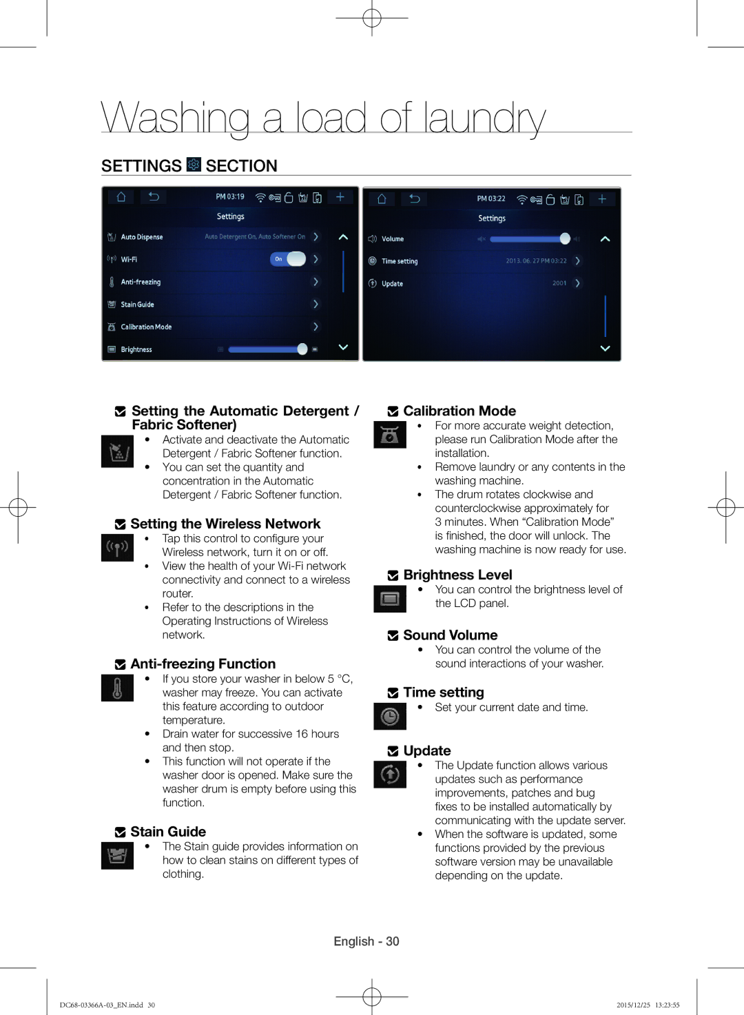 Samsung WD21F8K9ABG/YL manual Settings Section 