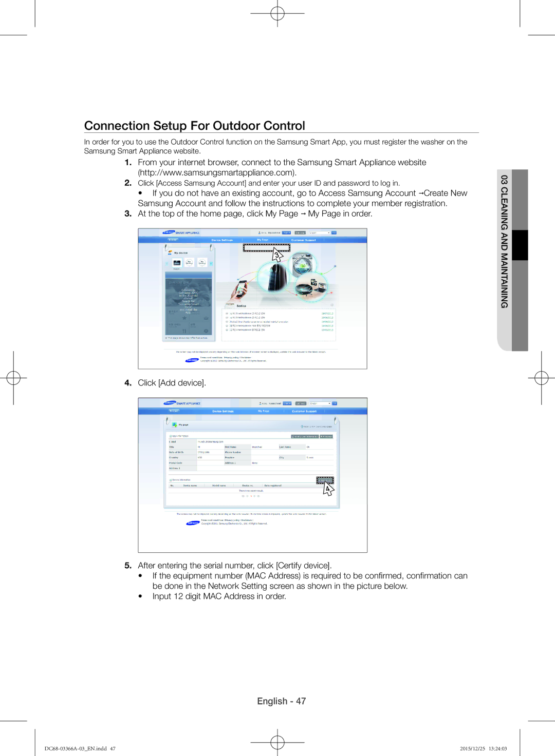 Samsung WD21F8K9ABG/YL manual Connection Setup For Outdoor Control 