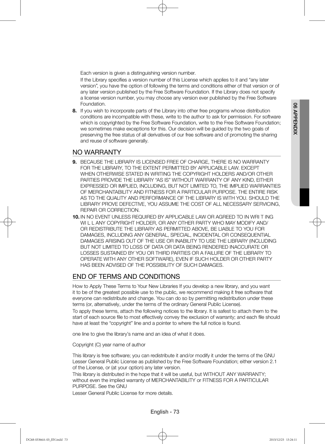 Samsung WD21F8K9ABG/YL manual No Warranty 