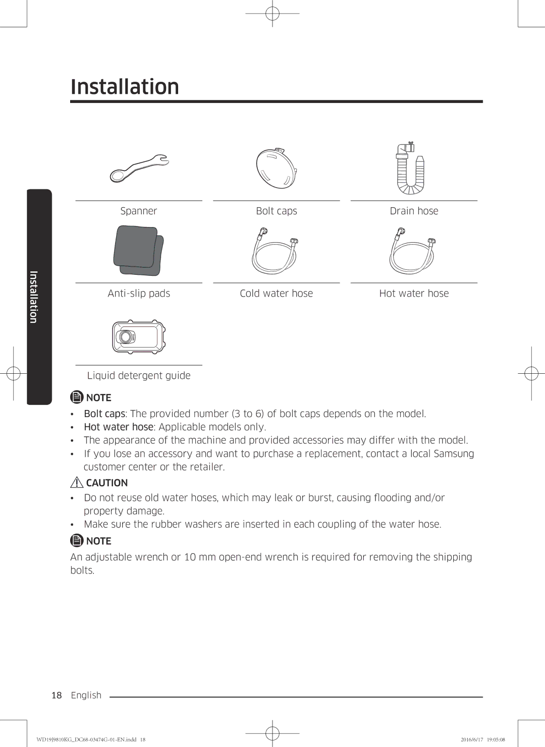 Samsung WD21J9810KP/YL, WD19J9810KG/YL manual Installation 