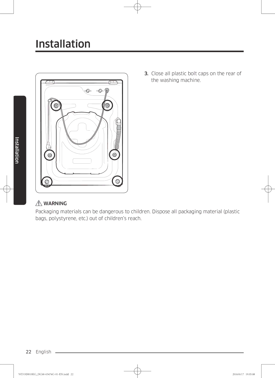 Samsung WD21J9810KP/YL, WD19J9810KG/YL manual Installation 