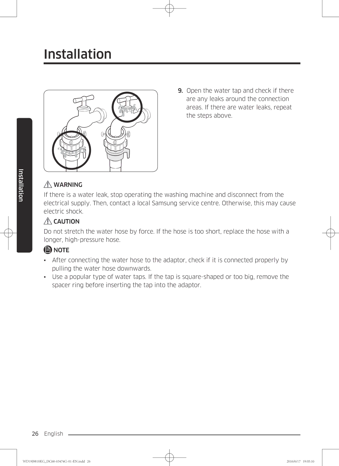 Samsung WD21J9810KP/YL, WD19J9810KG/YL manual Installation 