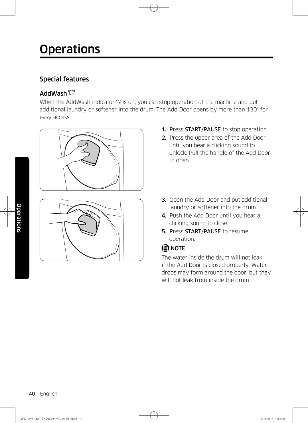 Samsung WD21J9810KP/YL, WD19J9810KG/YL manual Special features, AddWash 