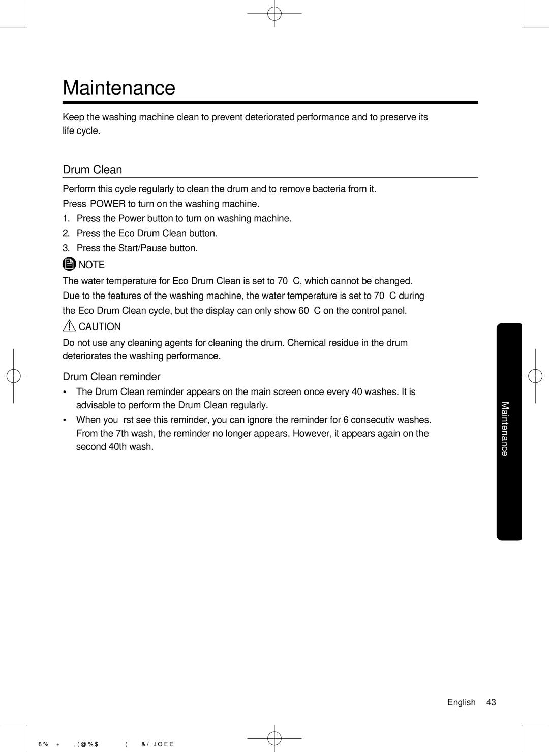 Samsung WD19J9810KG/YL, WD21J9810KP/YL manual Maintenance, Drum Clean reminder 