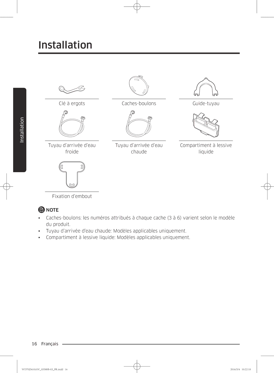 Samsung WD70J5410AW/EF manual Installation 