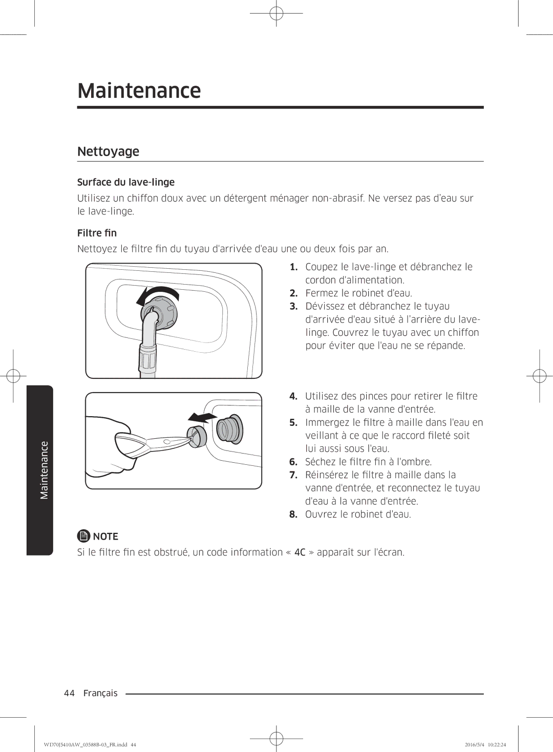 Samsung WD70J5410AW/EF manual Nettoyage 