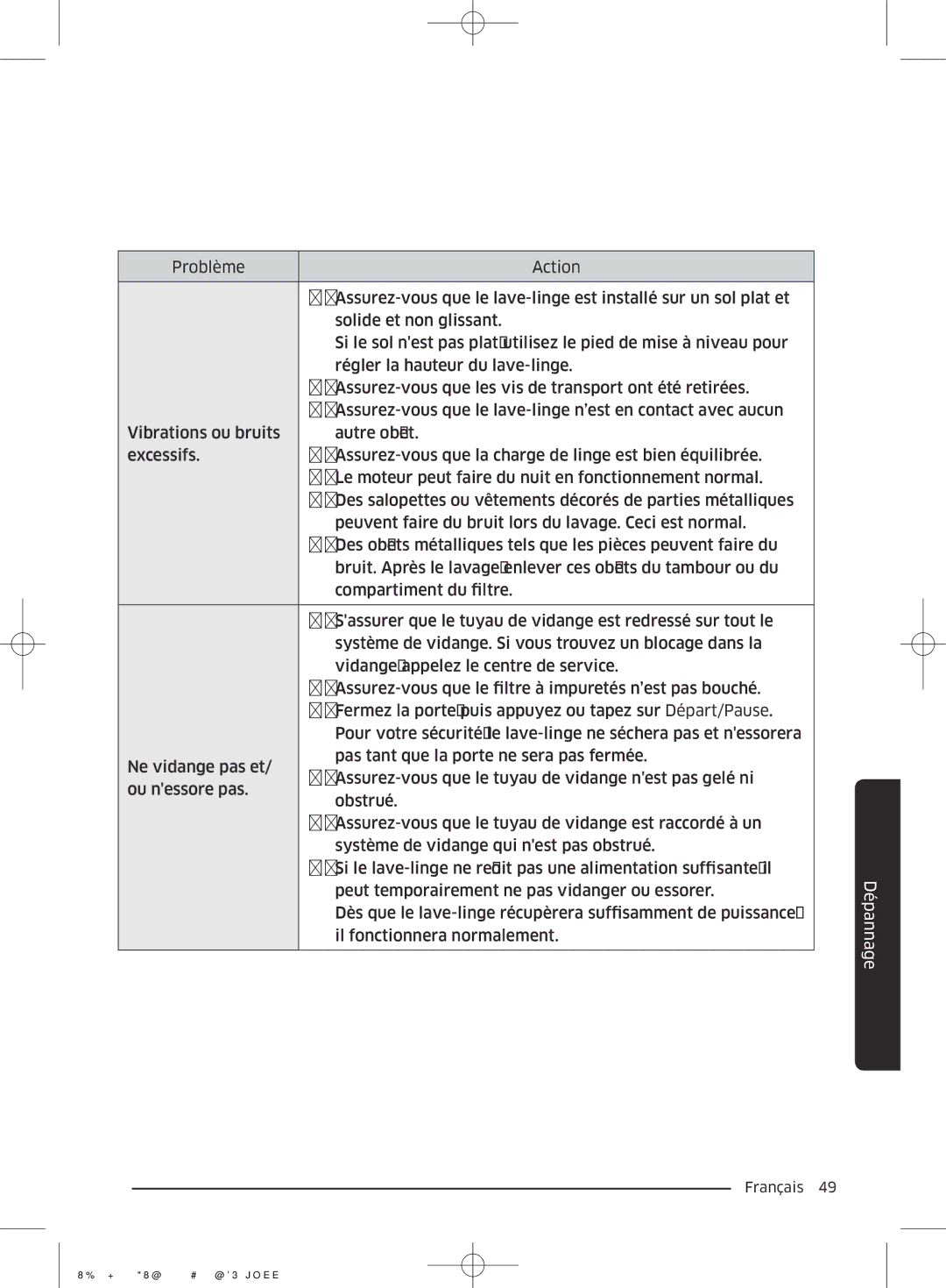 Samsung WD70J5410AW/EF manual Dépannage 