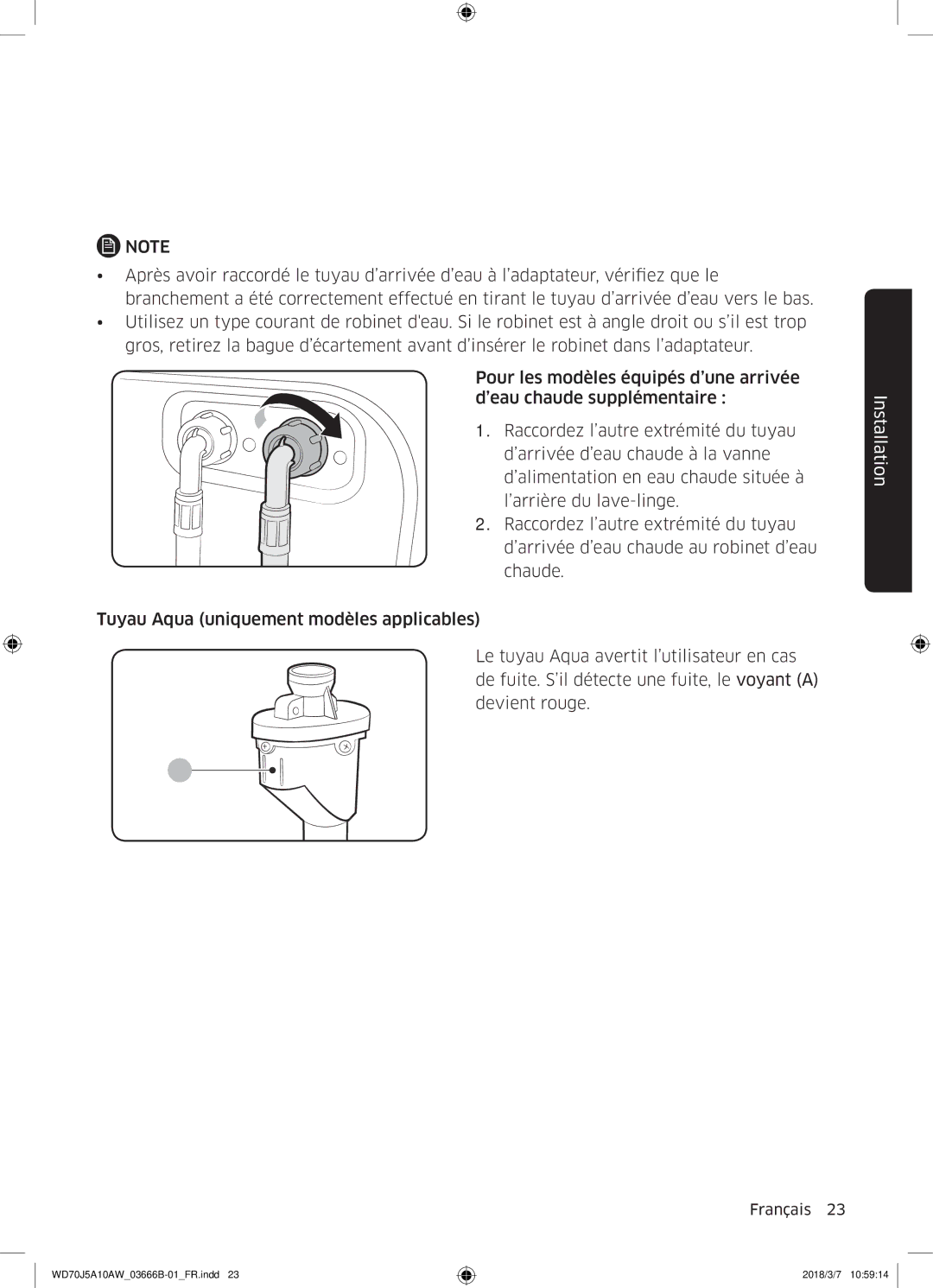 Samsung WD70J5A10AW/EF manual Installation 