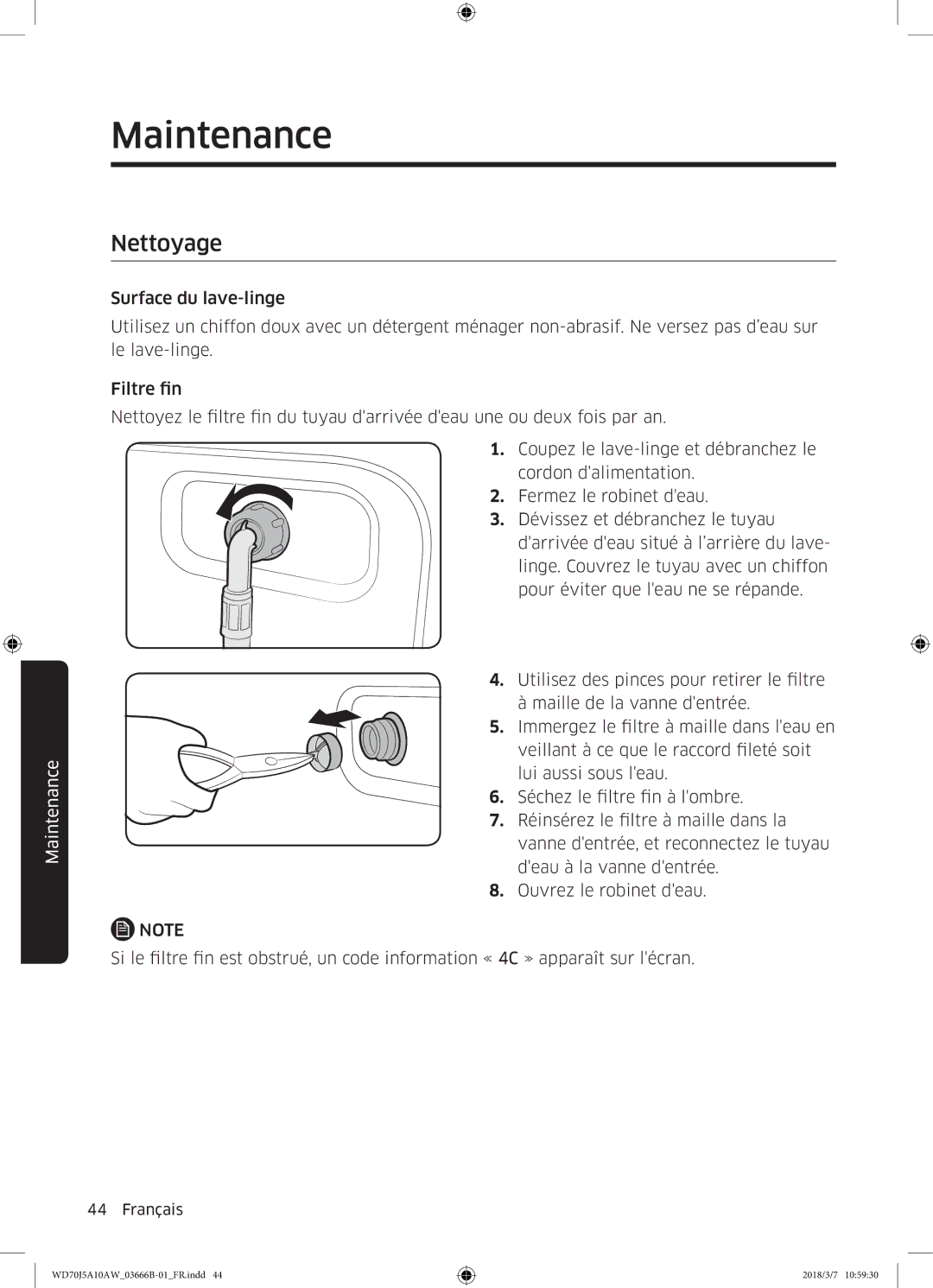 Samsung WD70J5A10AW/EF manual Nettoyage 