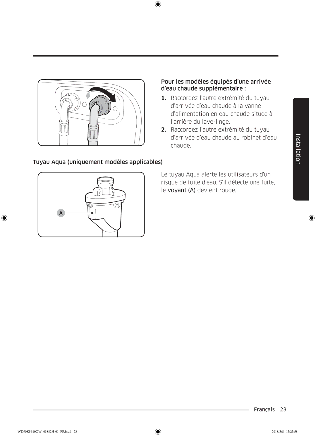 Samsung WD90K5B10OW/EF, WD70K5B10OW/EF, WD80K5B10OX/EF, WD80K5B10OW/EF manual Installation 