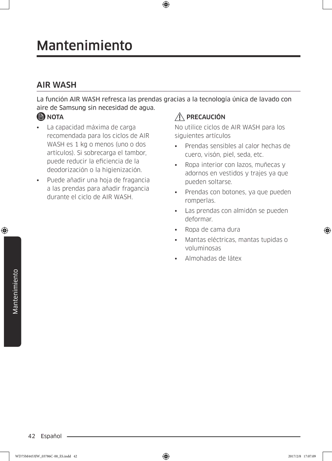 Samsung WD70M4453IW/EC, WD80M4453IW/EC manual AIR Wash 