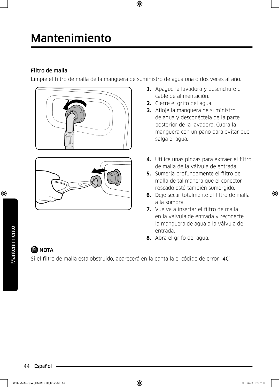 Samsung WD70M4453IW/EC, WD80M4453IW/EC manual Mantenimiento 