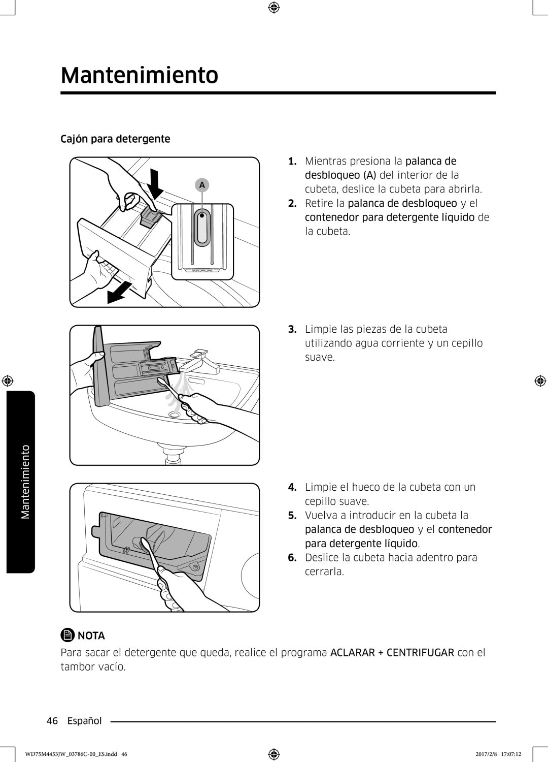 Samsung WD70M4453IW/EC, WD80M4453IW/EC manual Cajón para detergente 