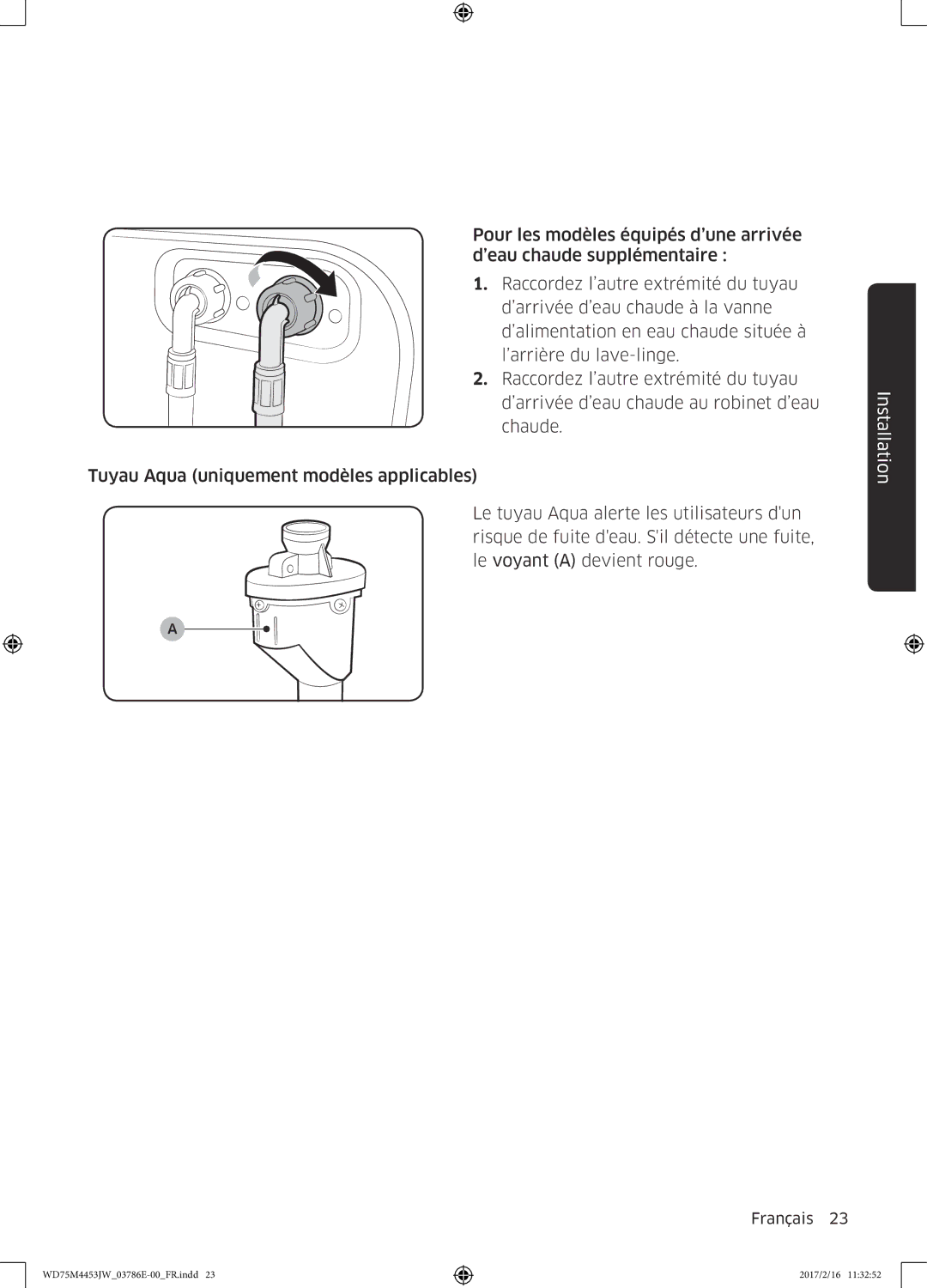 Samsung WD80M4453JW/EF, WD70M4453IW/EF manual Installation 