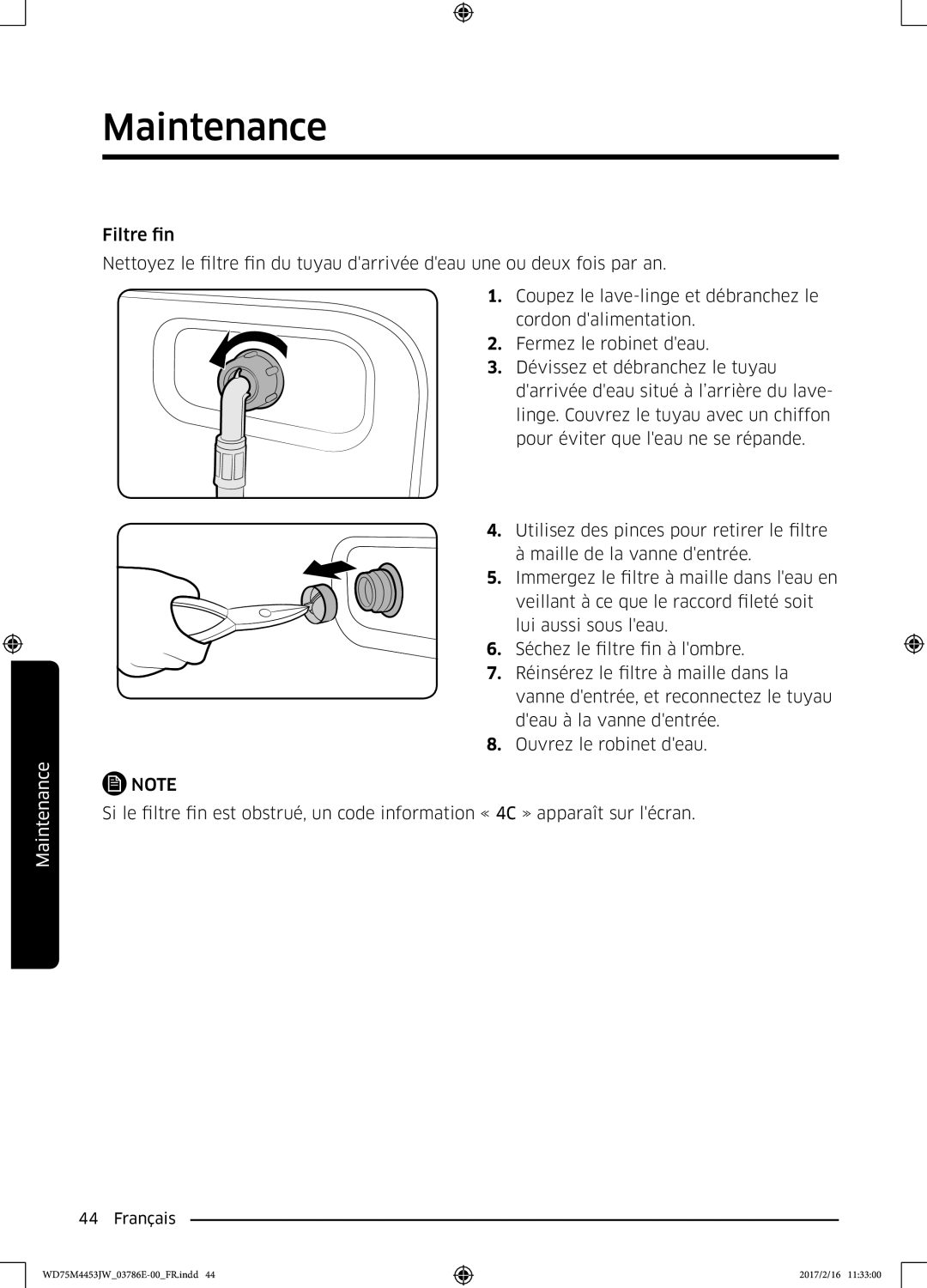 Samsung WD70M4453IW/EF, WD80M4453JW/EF manual Maintenance 