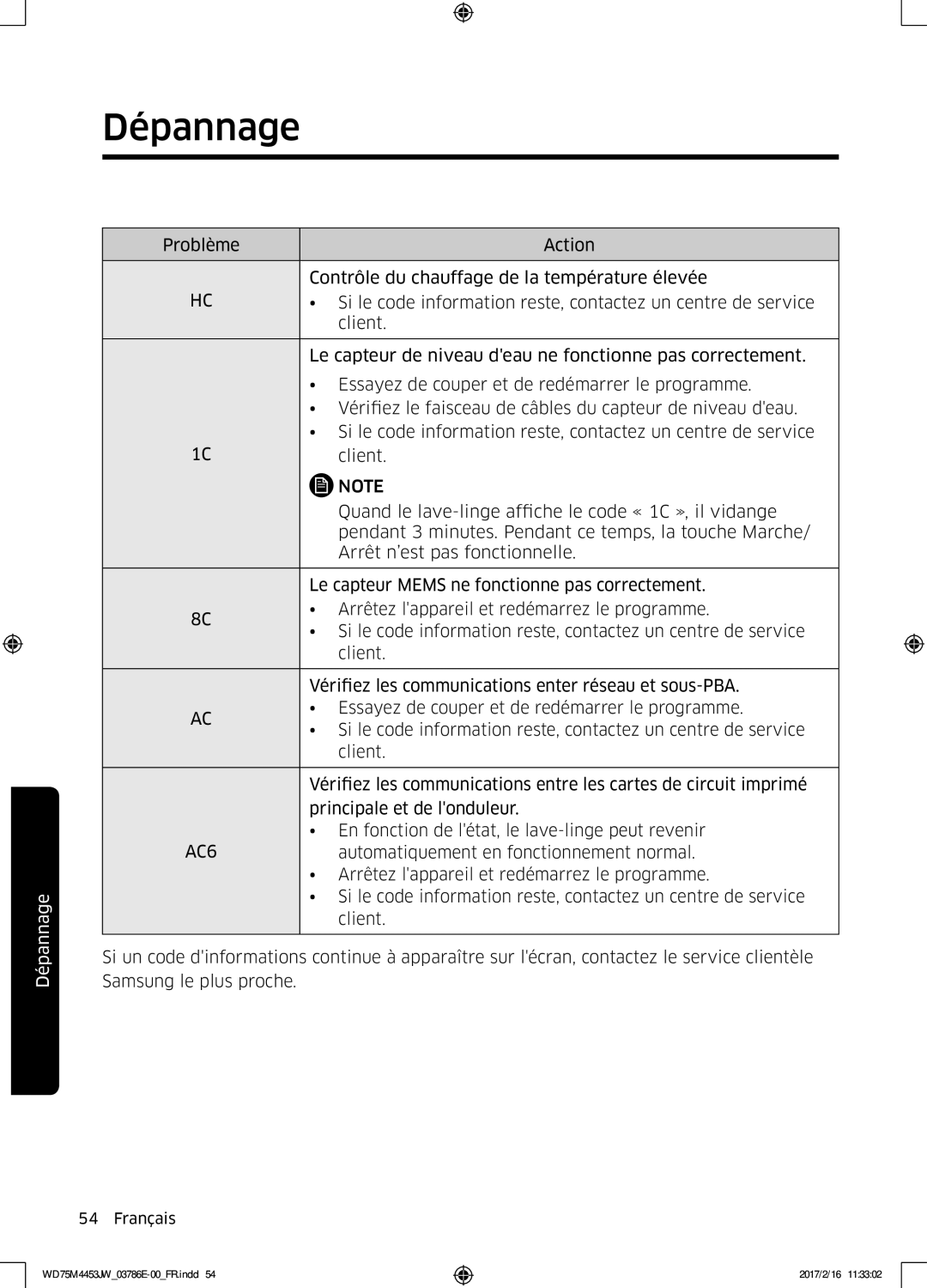 Samsung WD70M4453IW/EF, WD80M4453JW/EF manual AC6 