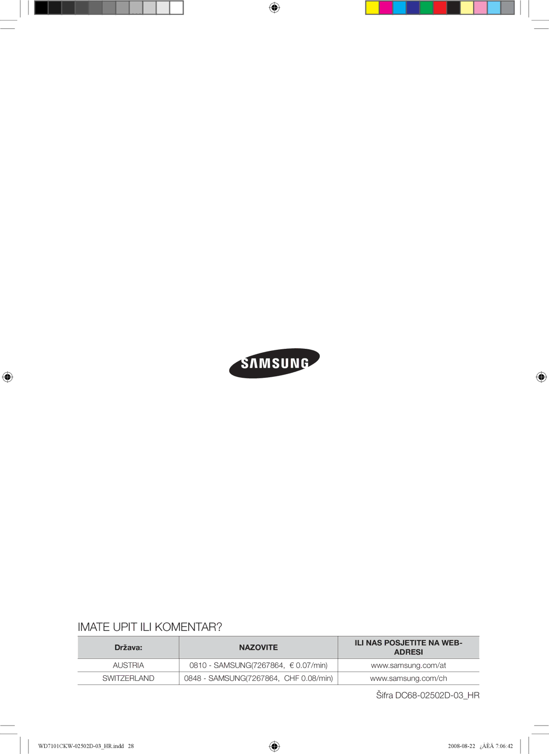 Samsung WD7101CKW/YLE, WD7101CKC/YLE, WD7101CKW/XEH manual Imate Upit ILI KOMENTAR? 