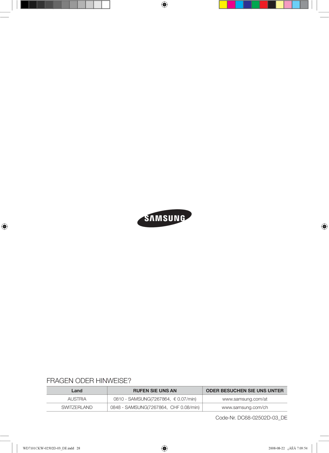 Samsung WD7101CKW/YLE, WD7101CKC/YLE, WD7101CKW/XEH manual Fragen Oder HINWEISE? 