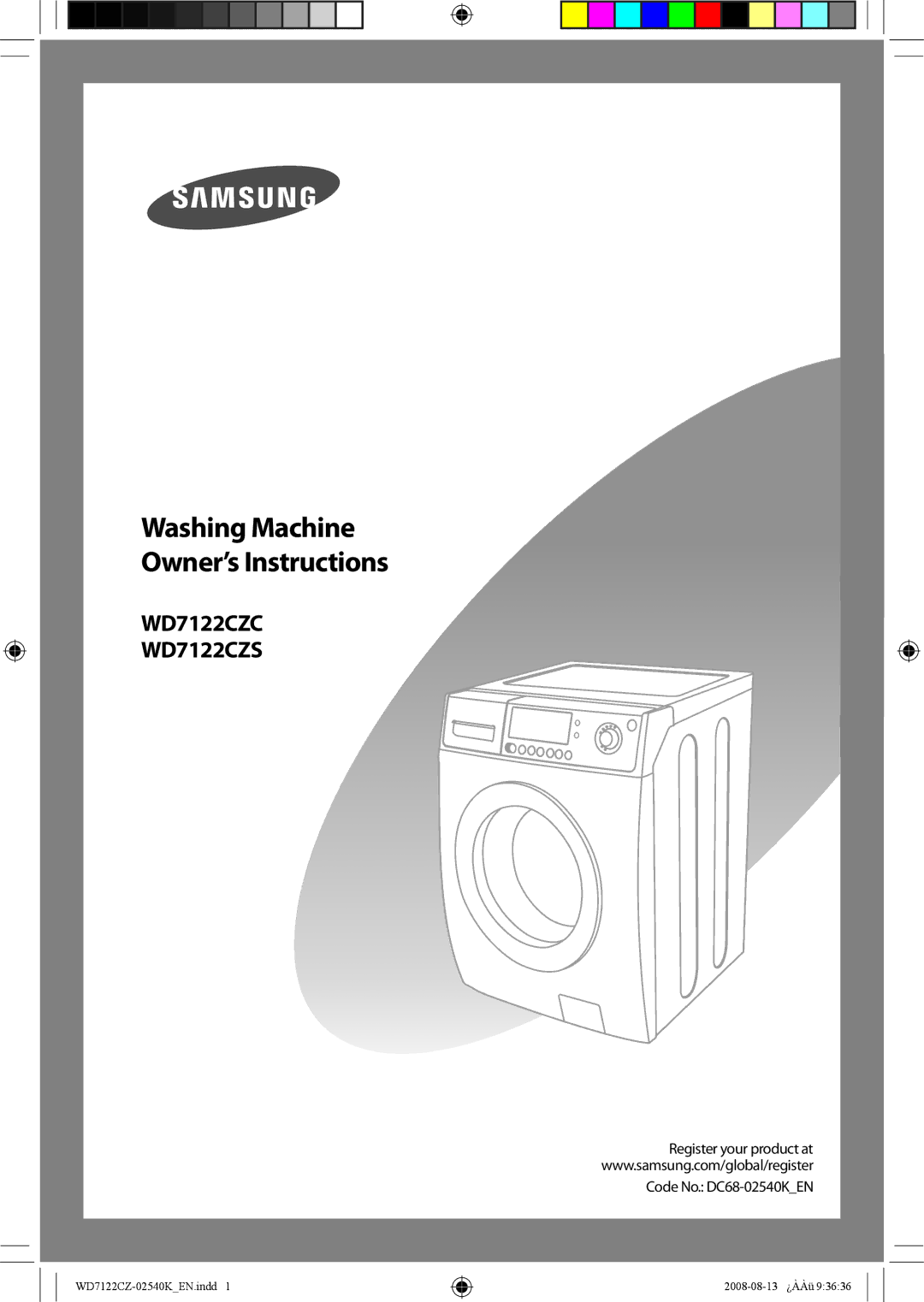 Samsung WD7122CZS/YKJ manual Washing Machine Owner’s Instructions 