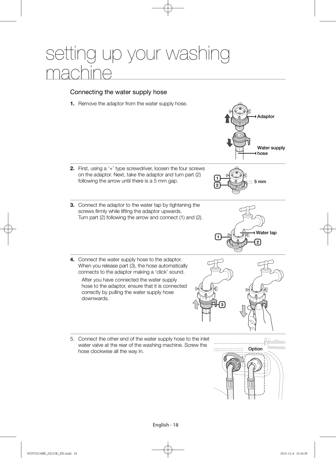 Samsung WD752U4BKWQ/SV manual Remove the adaptor from the water supply hose 