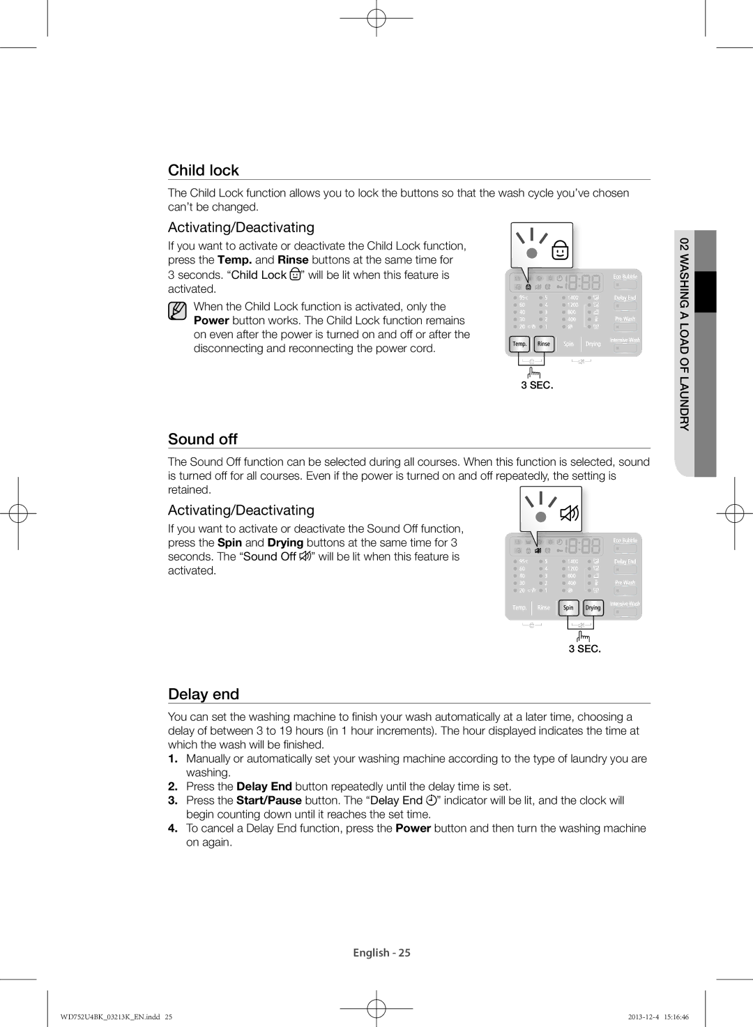 Samsung WD752U4BKWQ/SV manual Sound off, Activating/Deactivating 