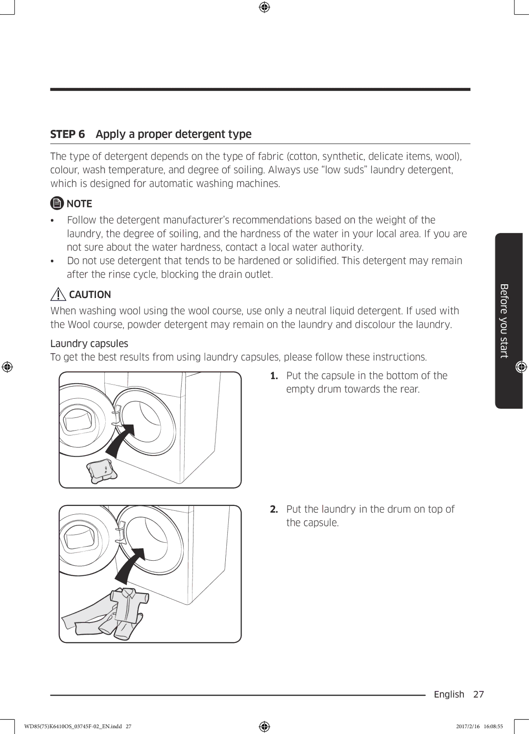 Samsung WD85K6410OS/YL, WD75K6410OW/YL manual Apply a proper detergent type 