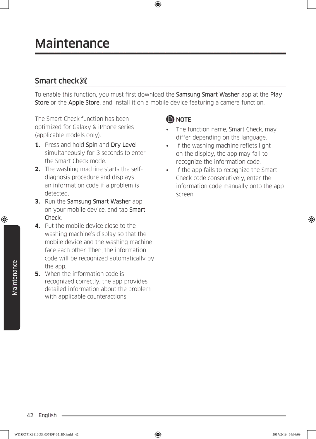 Samsung WD75K6410OW/YL, WD85K6410OS/YL manual Smart check 