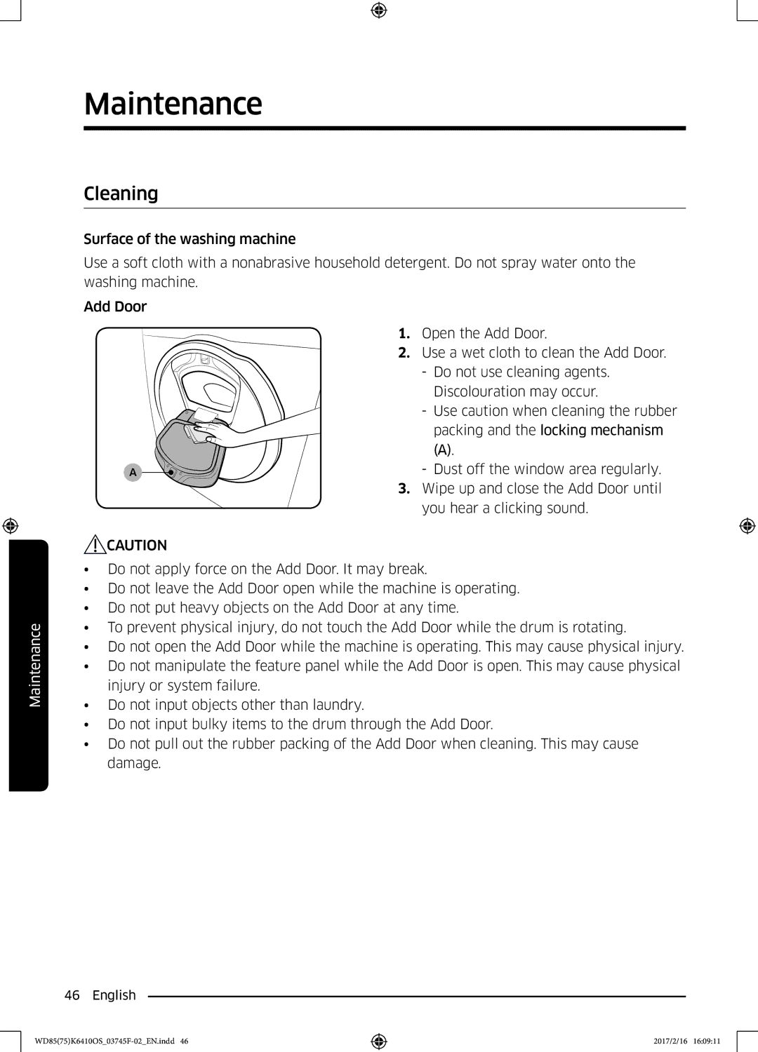 Samsung WD75K6410OW/YL, WD85K6410OS/YL manual Cleaning 