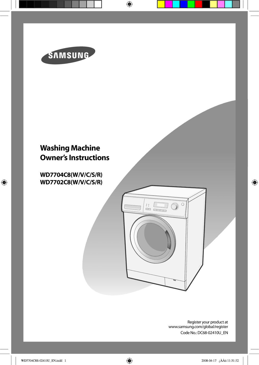 Samsung WD7702C8C/YL manual Washing Machine Owner’s Instructions, Code No. DC68-02410UEN 