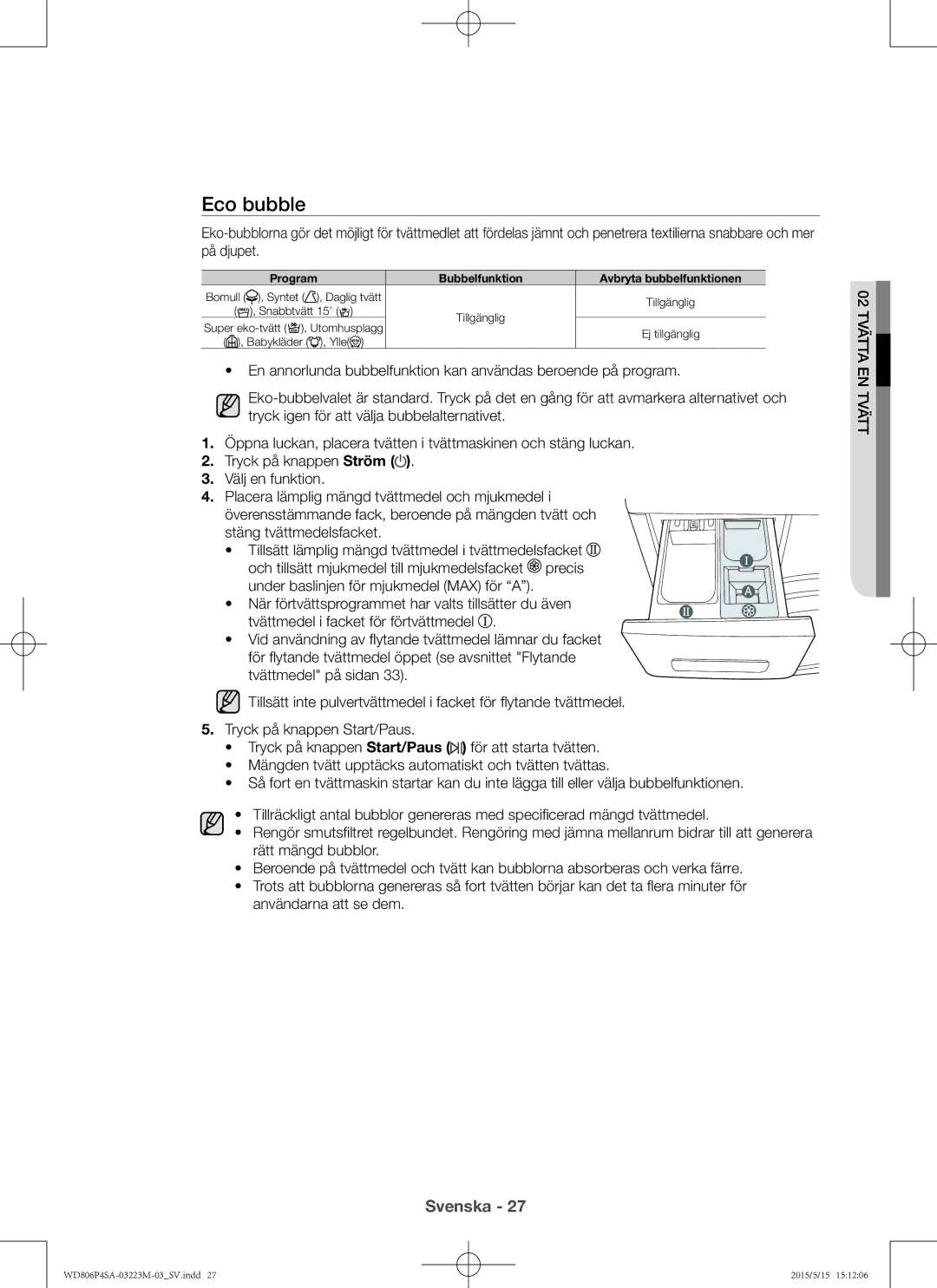 Samsung WD806P4SAWQ/EE manual Bomull Syntet 