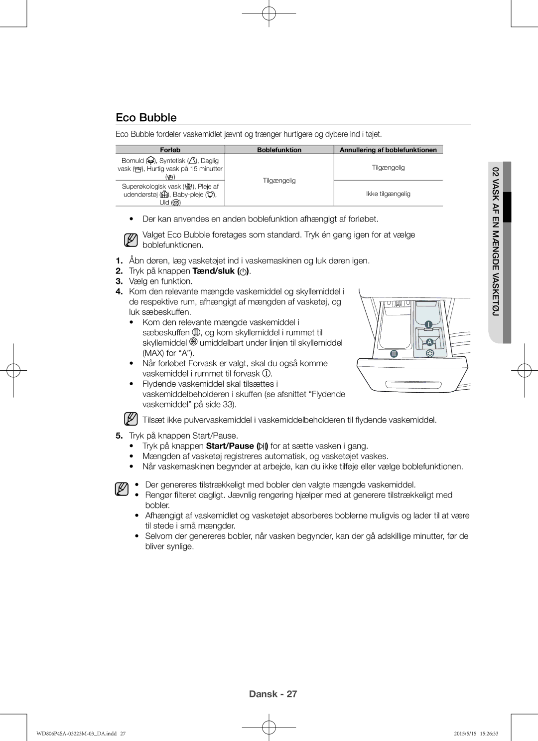 Samsung WD806P4SAWQ/EE manual Eco Bubble 