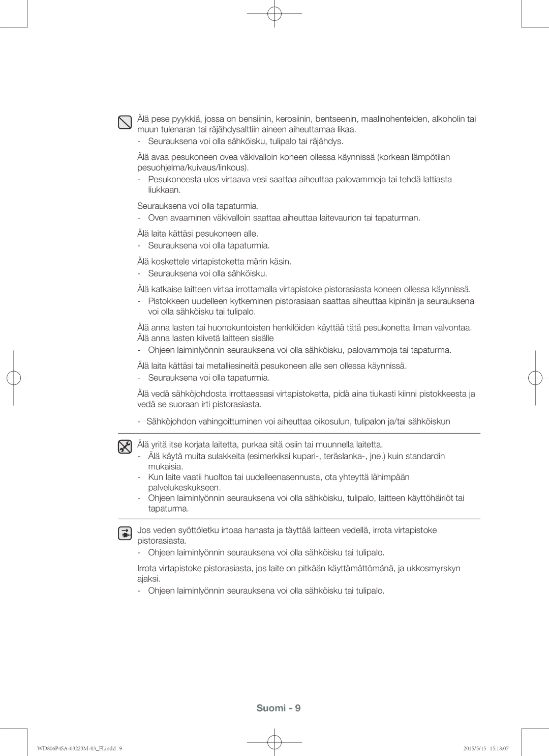 Samsung WD806P4SAWQ/EE manual Suomi 